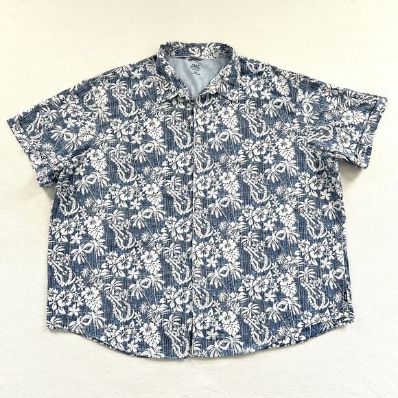 IZOD Saltwater Relaxed Classics Blue Hawaiian Short Sleeve Button Down Shirt 4XL - Picture 1 of 9
